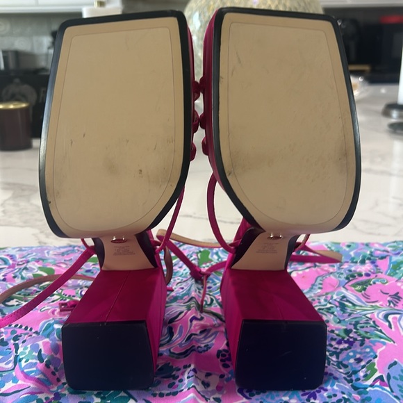 Zara Fuchsia Strappy Heeled Platform Sandals Chunky Satin Pink Barbie. Size 38 - Picture 7 of 8